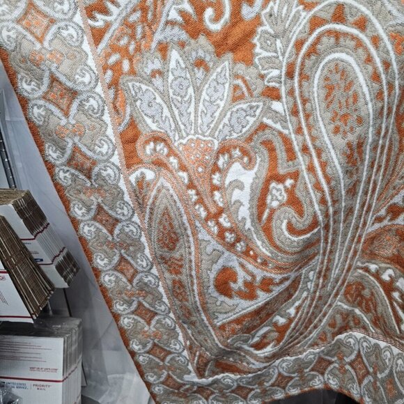 Unbranded Taupe Orange Reversible Paisley Boho Blanket Cape OSFA - Picture 2 of 14